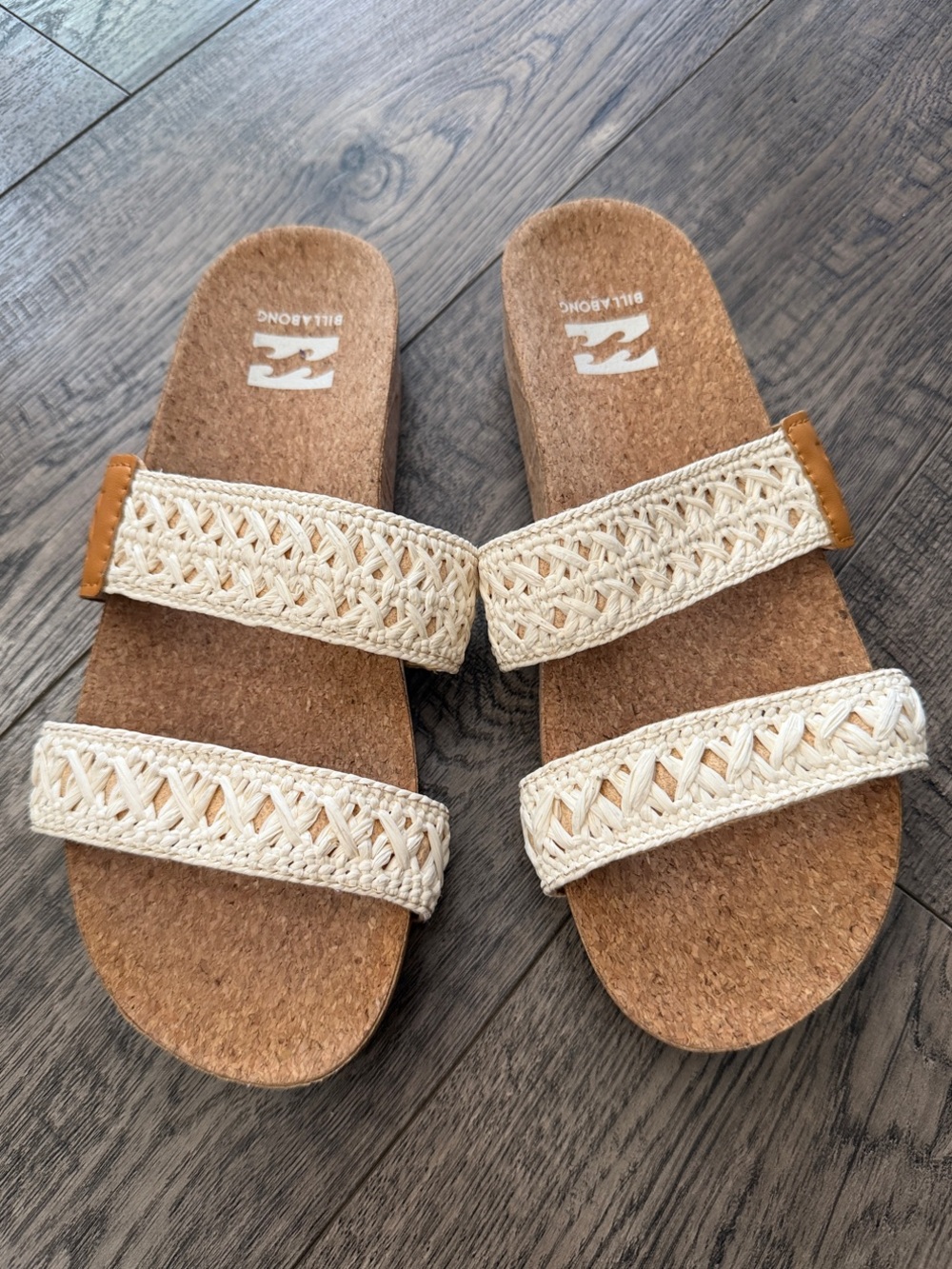 Billabong Cream Woven Double-Strap Cork Slide Sandals